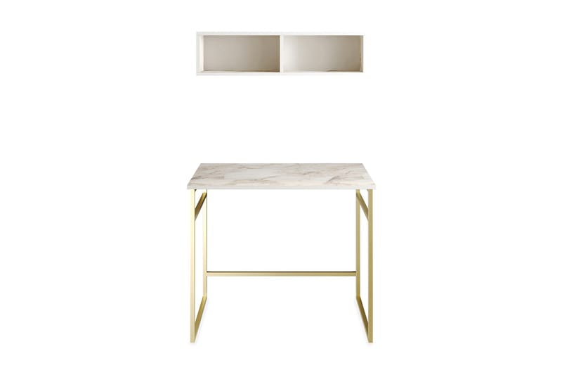 Klingbo Skrivebord 90 cm med Oppbevaring Vegghylle Marmormøn - Guld - Møbler - Bord - Kontorbord - Skrivebord