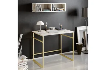 Klingbo Skrivebord 90 cm med Oppbevaring Vegghylle Marmormøn - Guld - Møbler - Bord - Kontorbord - Skrivebord