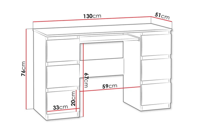 Kubana Skrivebord 130 cm med Oppbevaringsskuffer - Grå/Hvit - Skrivebord