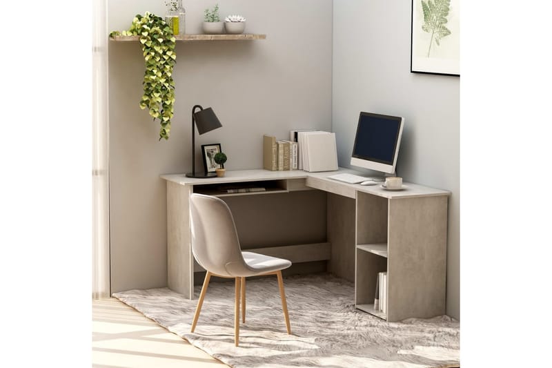 L-formet hjørneskrivebord betonggrå 120x140x75 cm sponplate - Skrivebord