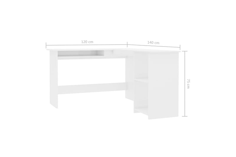 L-formet hjørneskrivebord høyglans hvit 120x140x75cm sponpla - Skrivebord