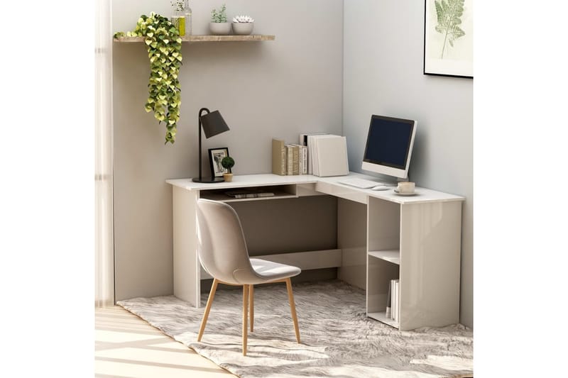 L-formet hjørneskrivebord høyglans hvit 120x140x75cm sponpla - Møbler - Bord - Kontorbord - Skrivebord