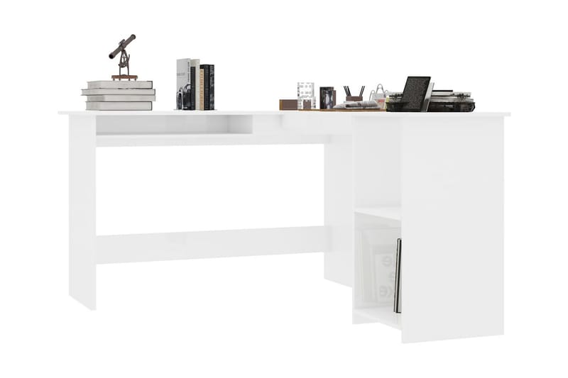 L-formet hjørneskrivebord høyglans hvit 120x140x75cm sponpla - Skrivebord