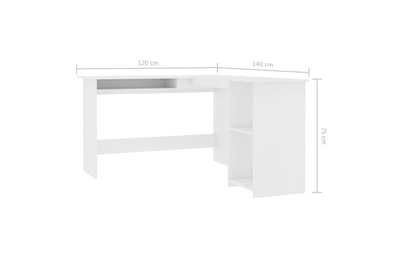 L-formet hjørneskrivebord hvit 120x140x75 cm sponplate - Skrivebord