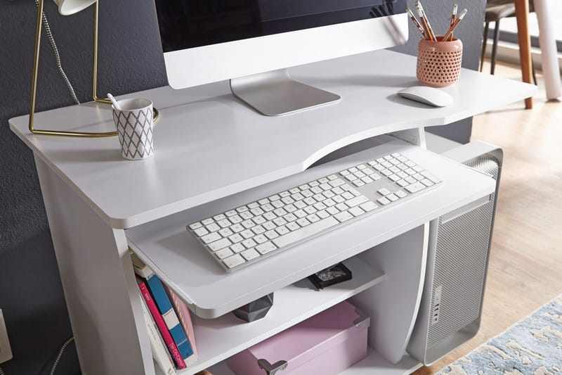 Lamesteer Skrivebord 90 cm med Oppbevaringshyller på Hjul - Hvit - Skrivebord