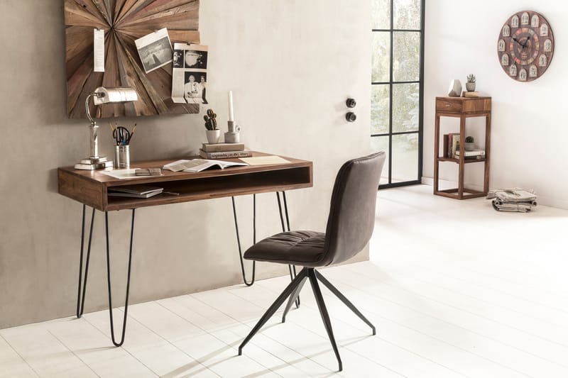 Langner Skrivebord 110 cm med Oppbevaring Hylle - Massivt Tre/Svart - Møbler - Bord - Kontorbord - Skrivebord