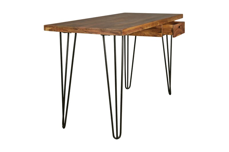 Langner Skrivebord 130 cm med Oppbevaring Skuff - Massivt Tre/Svart - Møbler - Bord - Kontorbord - Skrivebord