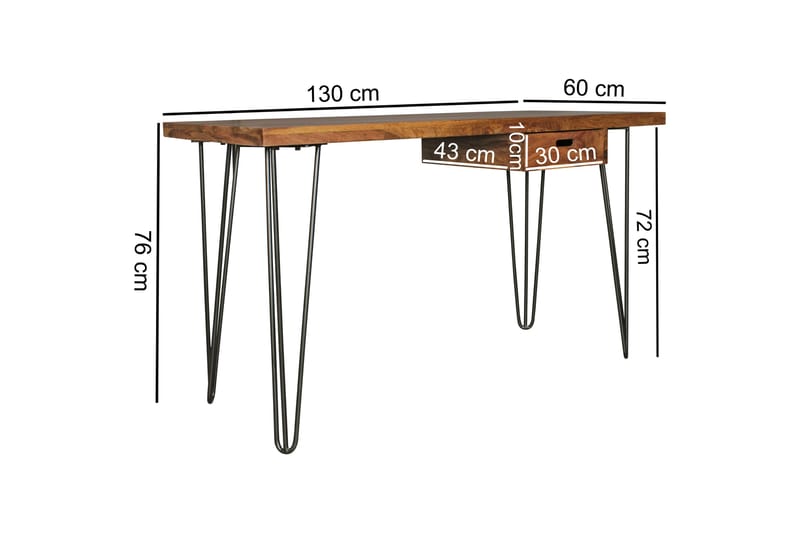Langner Skrivebord 130 cm med Oppbevaring Skuff - Massivt Tre/Svart - Skrivebord