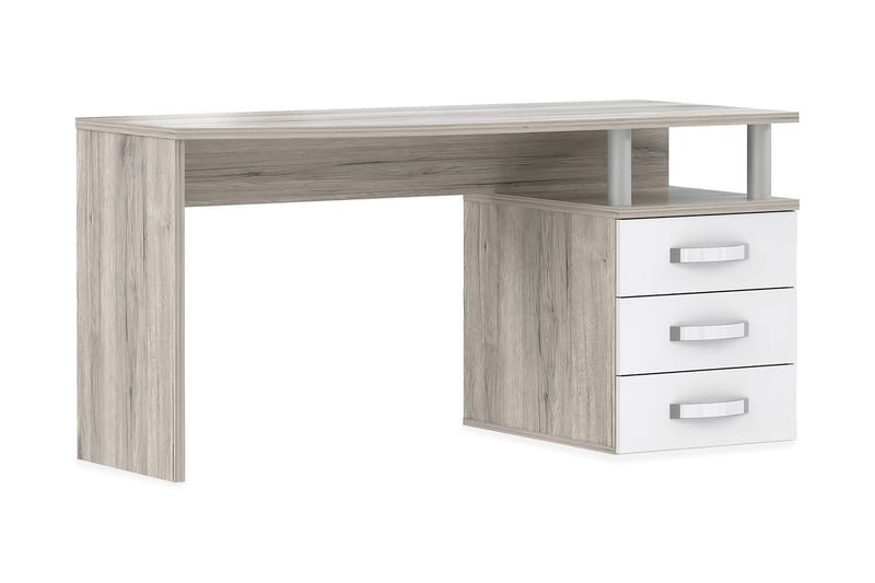 Latrish Skrivebord 138 cm med Oppbevaringshylle + 3 Skuffer - Brun/Hvit - Skrivebord