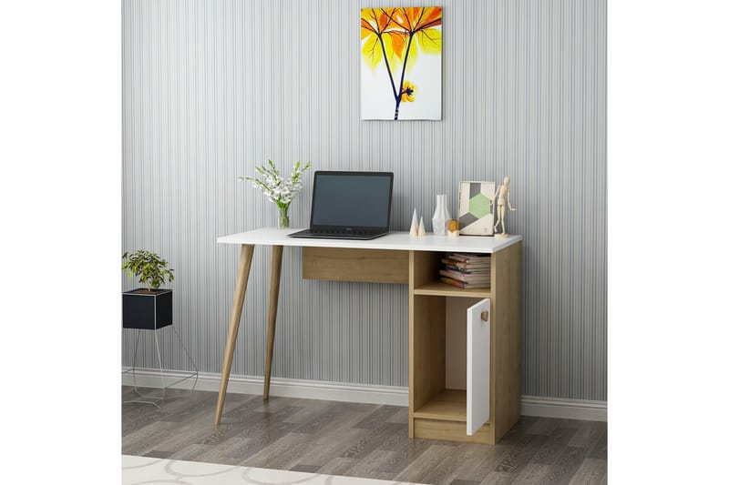 Leidon Skrivebord 110 cm - Hvit/Natur - Skrivebord