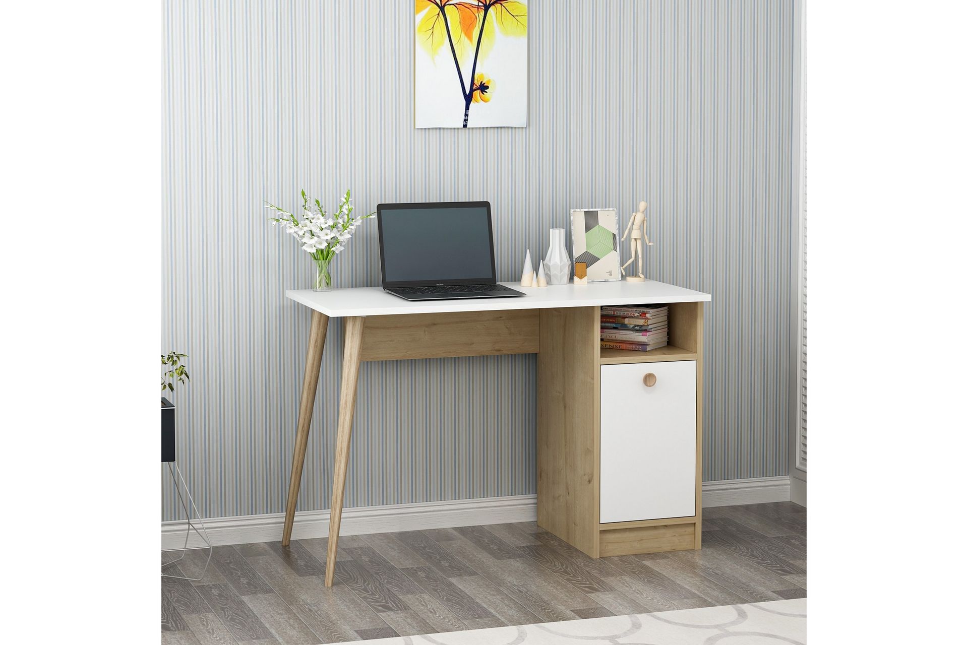 Leidon Skrivebord 110 cm - Hvit/Natur - Møbler - Bord - Kontorbord - Skrivebord
