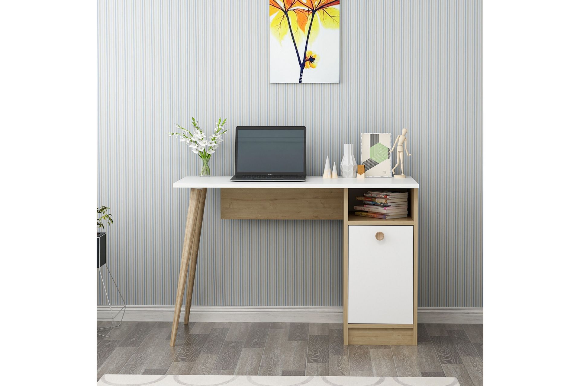 Leidon Skrivebord 110 cm - Hvit/Natur - Møbler - Bord - Kontorbord - Skrivebord