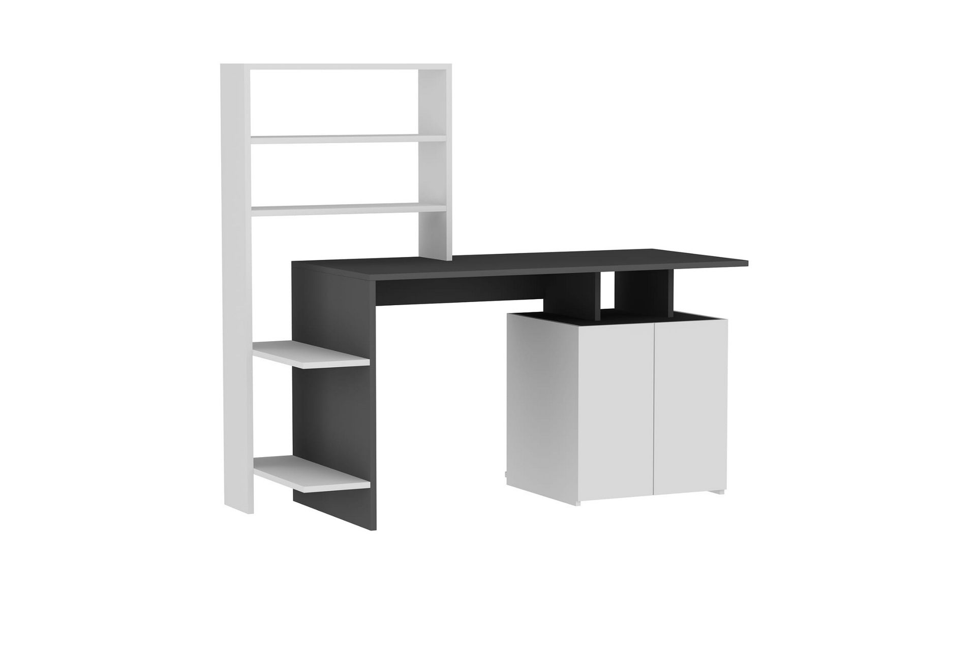 Leluard Skrivebord 146 cm med Oppbevaring Hyller+Skap - Hvit/Antrasitt - Møbler - Bord - Kontorbord - Skrivebord