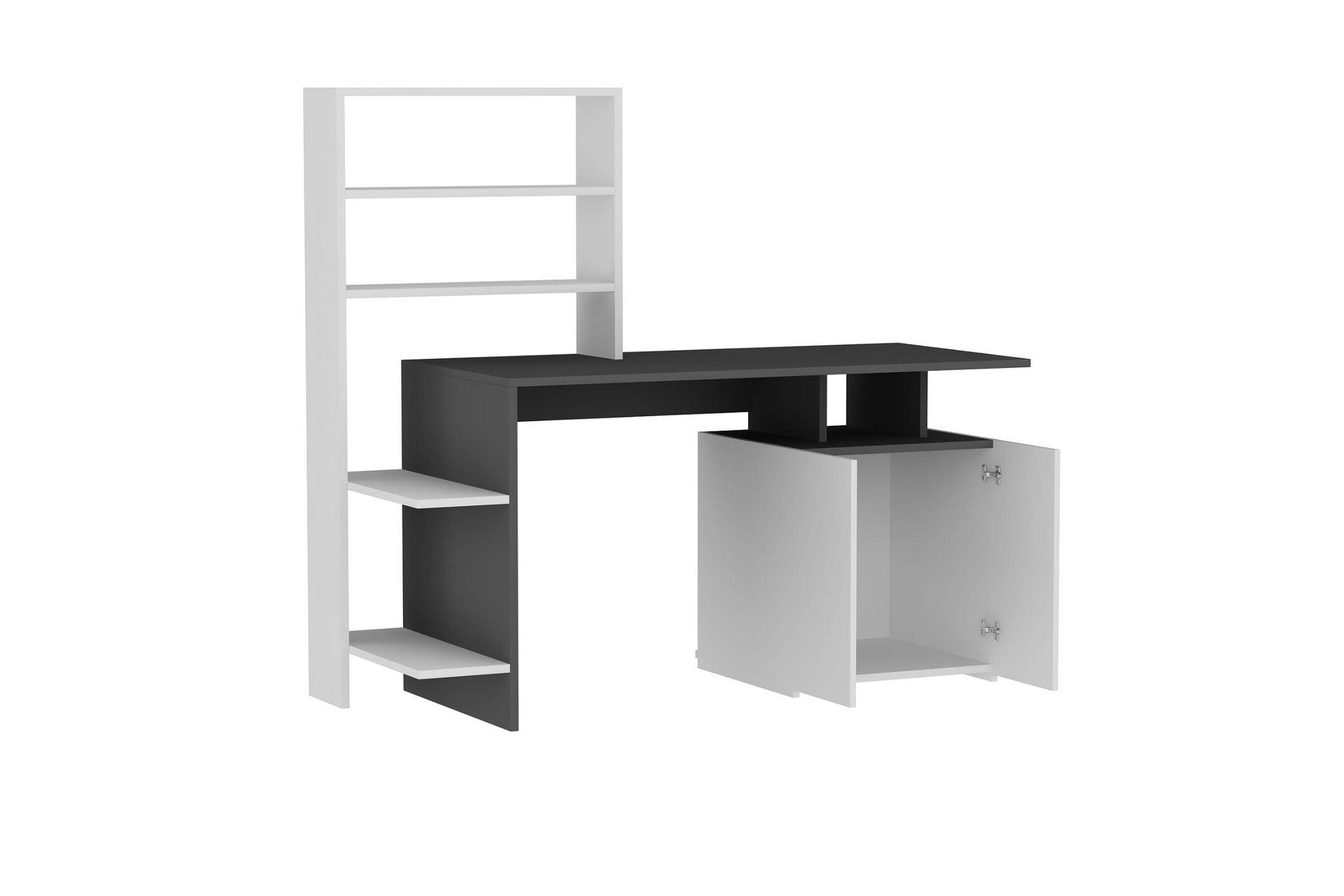 Leluard Skrivebord 146 cm med Oppbevaring Hyller+Skap - Hvit/Antrasitt - Møbler - Bord - Kontorbord - Skrivebord