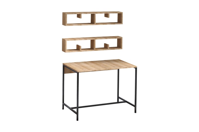 Liscard Skrivebord 100 cm med Oppbevaring Vegghyller - Natur/Svart - Møbler - Bord - Kontorbord - Skrivebord