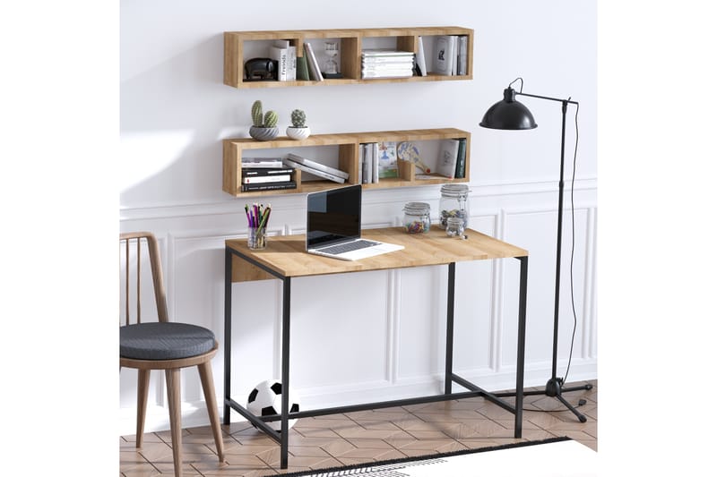 Liscard Skrivebord 100 cm med Oppbevaring Vegghyller - Natur/Svart - Møbler - Bord - Kontorbord - Skrivebord