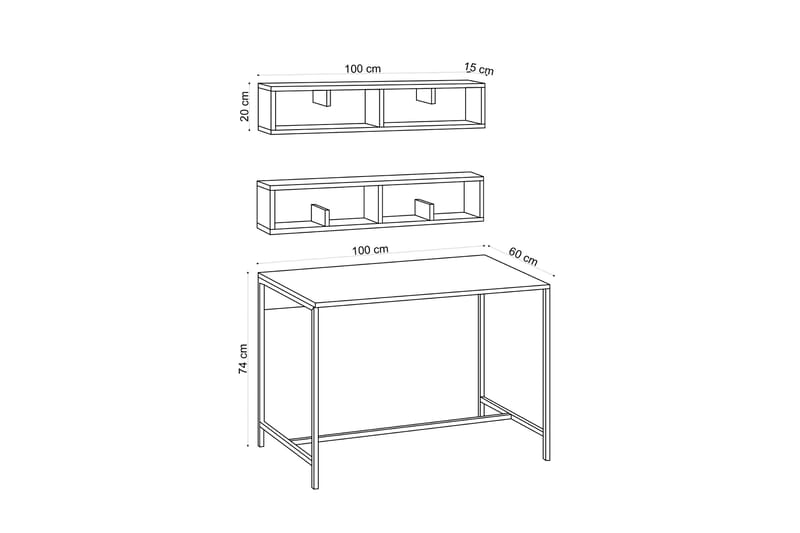 Liscard Skrivebord 100 cm med Oppbevaring Vegghyller - Natur/Svart - Møbler - Bord - Kontorbord - Skrivebord