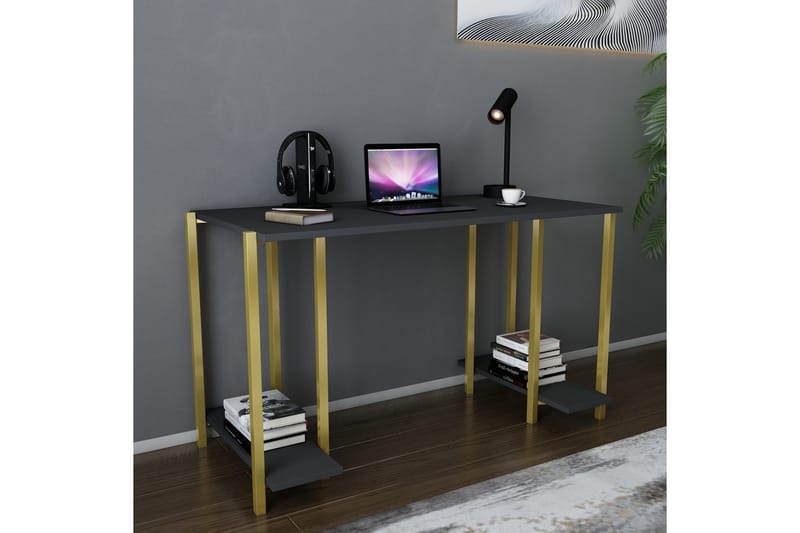 Malem Skrivebord 60x73,8x125,2 cm med oppbevaring - Gull/Antrasitt - Møbler - Bord - Kontorbord - Skrivebord