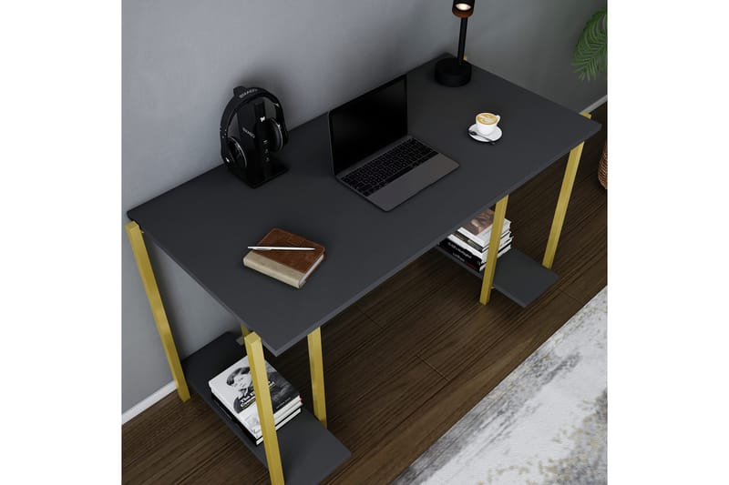 Malem Skrivebord 60x73,8x125,2 cm med oppbevaring - Gull/Antrasitt - Møbler - Bord - Kontorbord - Skrivebord