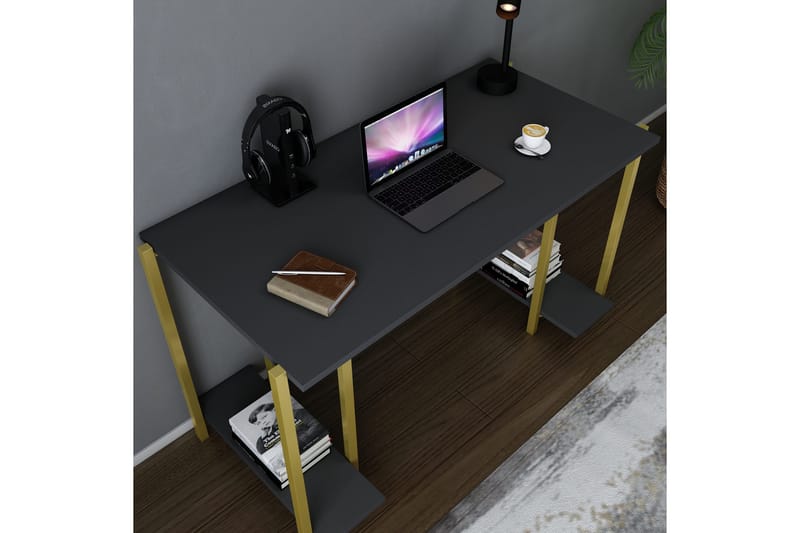 Malem Skrivebord 60x73,8x125,2 cm med oppbevaring - Gull/Antrasitt - Møbler - Bord - Kontorbord - Skrivebord