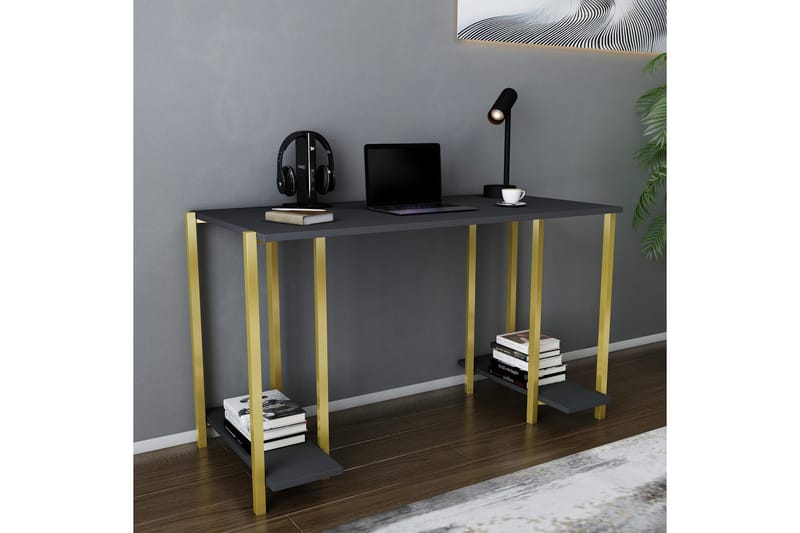 Malem Skrivebord 60x73,8x125,2 cm med oppbevaring - Gull/Antrasitt - Skrivebord