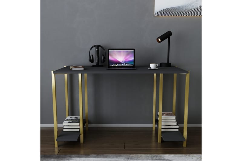 Malem Skrivebord 60x73,8x125,2 cm med oppbevaring - Gull/Antrasitt - Møbler - Bord - Kontorbord - Skrivebord