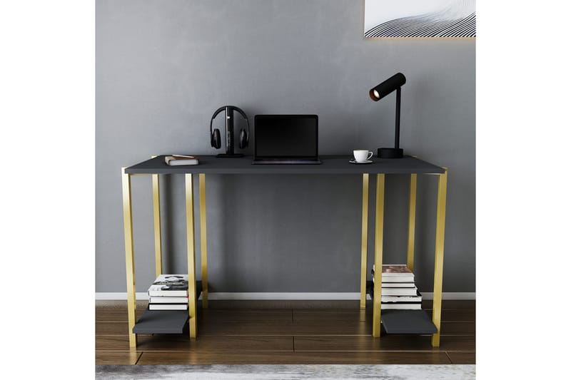Malem Skrivebord 60x73,8x125,2 cm med oppbevaring - Gull/Antrasitt - Møbler - Bord - Kontorbord - Skrivebord