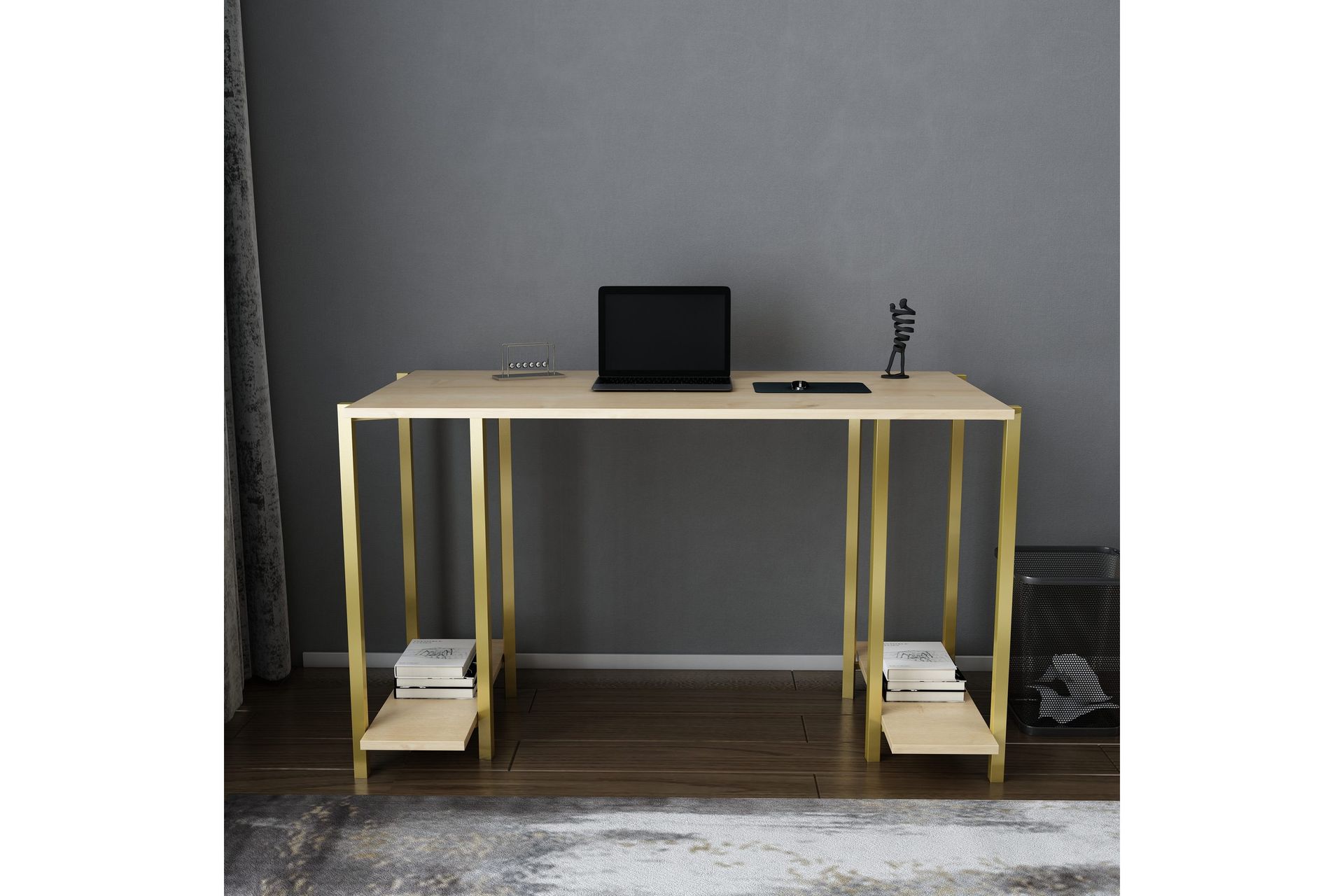 Malem Skrivebord 60x73,8x125,2 cm med oppbevaring - Gull/Brun - Møbler - Bord - Kontorbord - Skrivebord