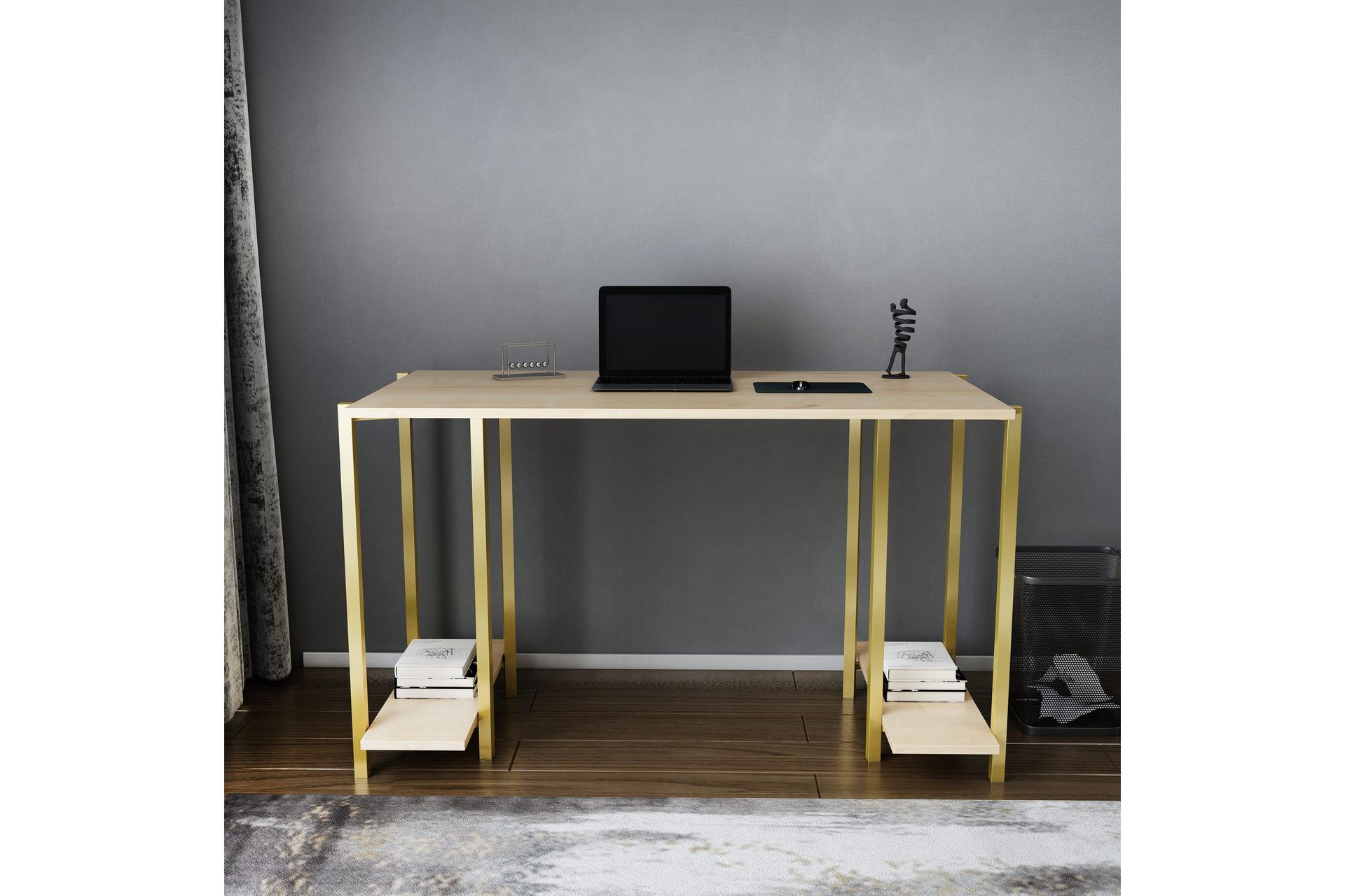 Malem Skrivebord 60x73,8x125,2 cm med oppbevaring - Gull/Brun - Møbler - Bord - Kontorbord - Skrivebord