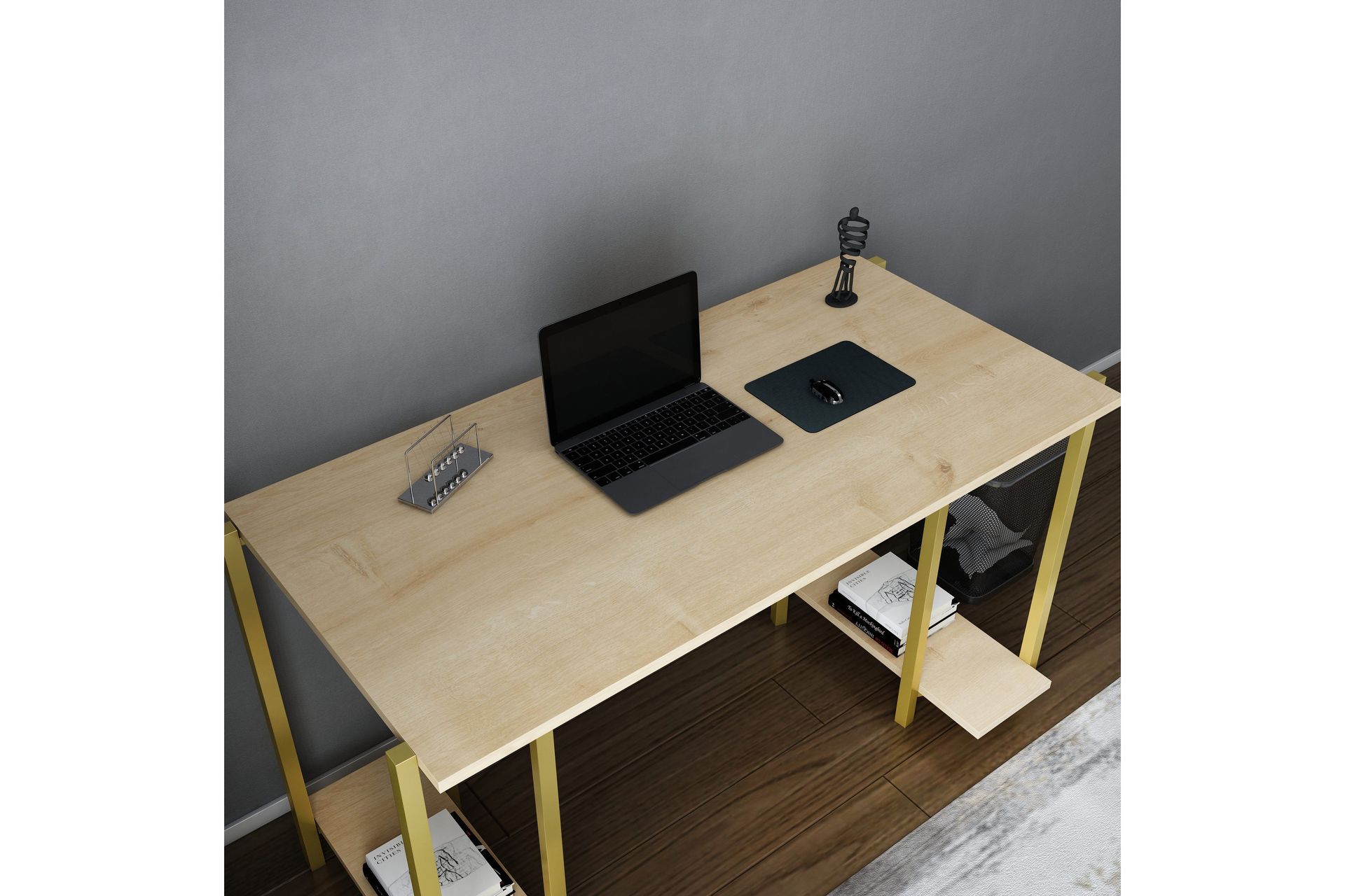 Malem Skrivebord 60x73,8x125,2 cm med oppbevaring - Gull/Brun - Møbler - Bord - Kontorbord - Skrivebord