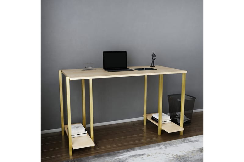Malem Skrivebord 60x73,8x125,2 cm med oppbevaring - Gull/Brun - Skrivebord