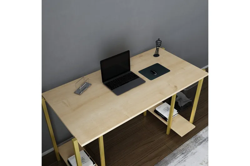 Malem Skrivebord 60x73,8x125,2 cm med oppbevaring - Gull/Brun - Møbler - Bord - Kontorbord - Skrivebord