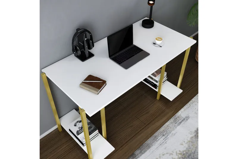Malem Skrivebord 60x73,8x125,2 cm med oppbevaring - Gull/Hvit - Møbler - Bord - Kontorbord - Skrivebord