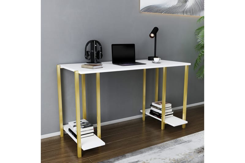 Malem Skrivebord 60x73,8x125,2 cm med oppbevaring - Gull/Hvit - Skrivebord