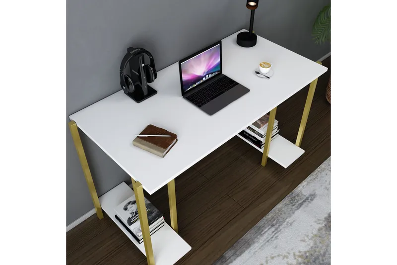 Malem Skrivebord 60x73,8x125,2 cm med oppbevaring - Gull/Hvit - Møbler - Bord - Kontorbord - Skrivebord