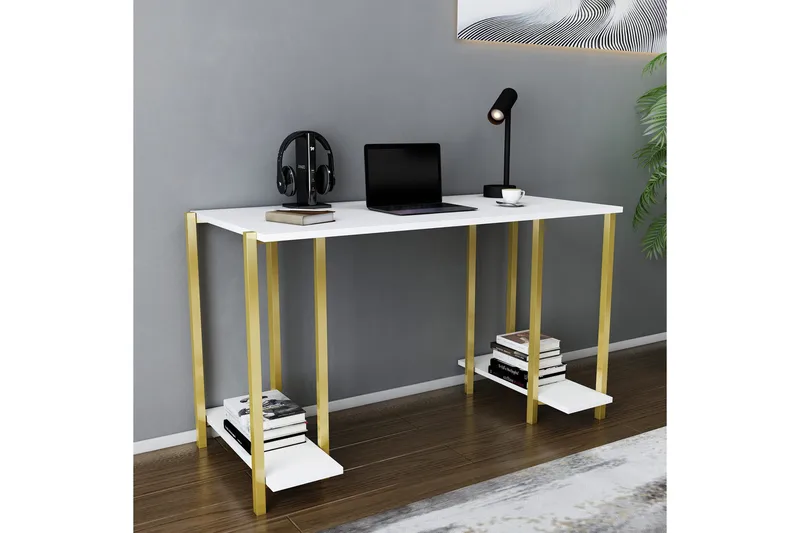 Malem Skrivebord 60x73,8x125,2 cm med oppbevaring - Gull/Hvit - Møbler - Bord - Kontorbord - Skrivebord