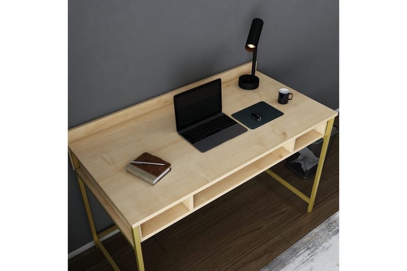 Malem Skrivebord 60x74,8x120 cm med oppbevaring - Gull/Brun - Skrivebord
