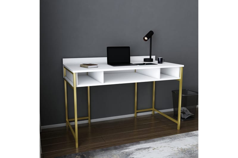 Malem Skrivebord 60x74,8x120 cm med oppbevaring - Gull/Hvit - Skrivebord