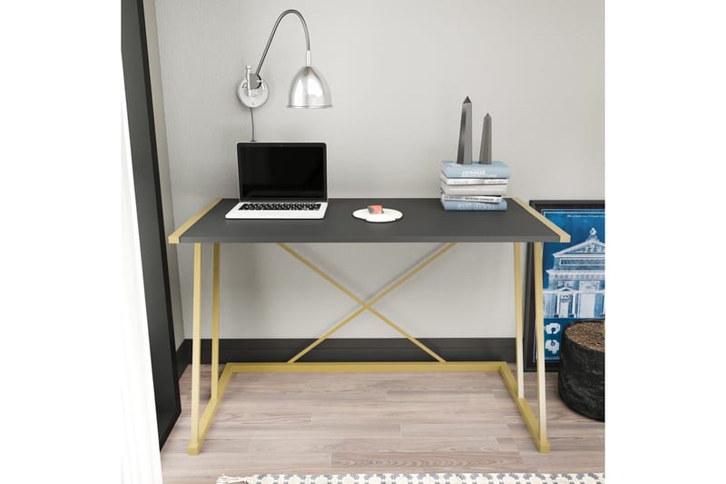 Malem Skrivebord 60x75x114 cm med oppbevaring - Gull/Antrasitt - Skrivebord