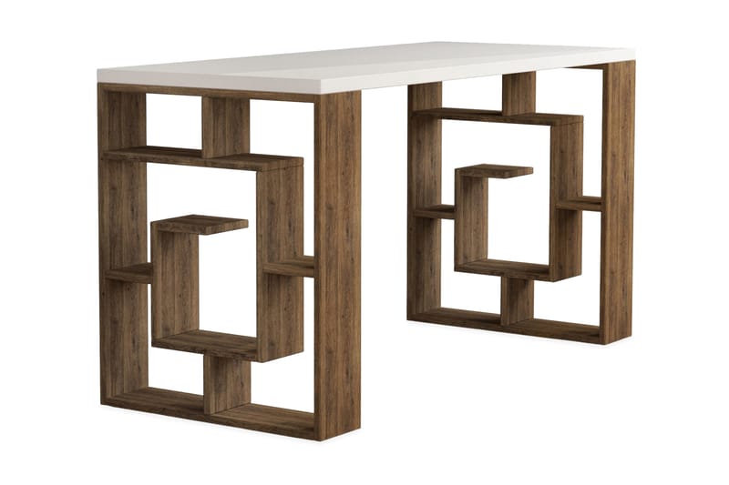 Mazell Skrivebord 140 cm med Oppbevaring Hyller - Brun/Hvit - Møbler - Bord - Kontorbord - Skrivebord