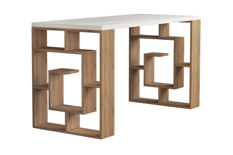 Mazell Skrivebord 140 cm med Oppbevaring Hyller - Hvit/Brun - Møbler - Bord - Kontorbord - Skrivebord
