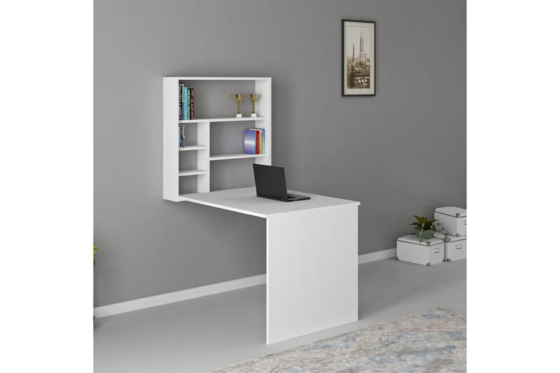 Mcmillan Veggskrivebord 90 cm med Oppbevaringshyller - Hvit - Møbler - Bord - Kontorbord - Skrivebord