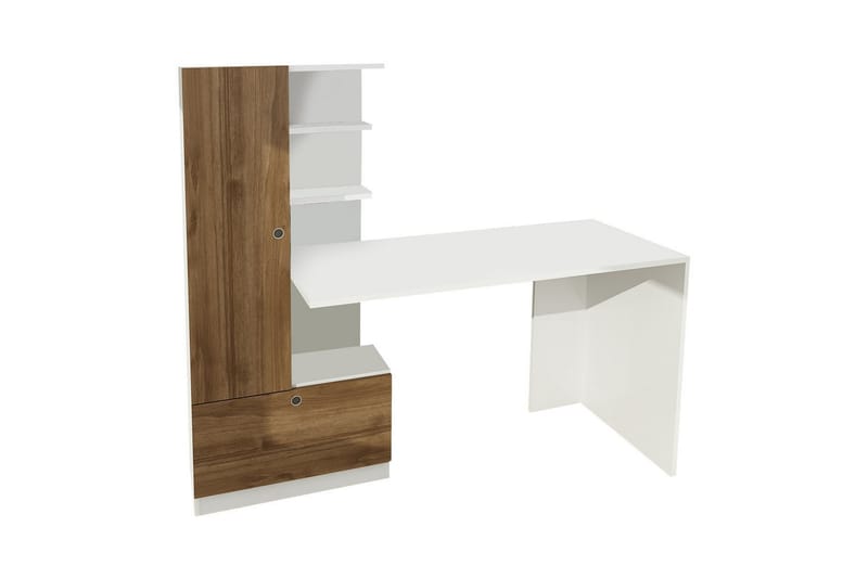 Merinoz Skrivebord 120 cm med Oppbevaring Hyller + Skuff + S - Hvit/Valnøttsbrun - Møbler - Bord - Kontorbord - Skrivebord