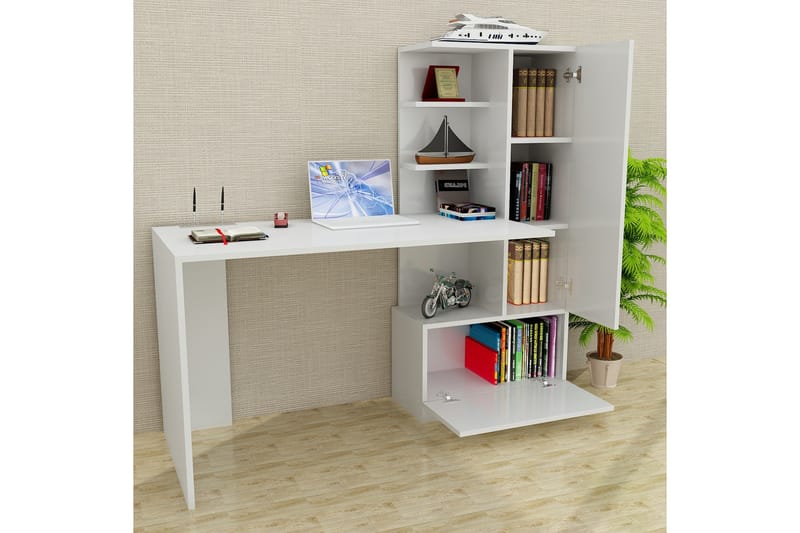 Merinoz Skrivebord 150 cm med Oppbevaring Hyller + Skuff + S - Hvit - Møbler - Bord - Kontorbord - Skrivebord