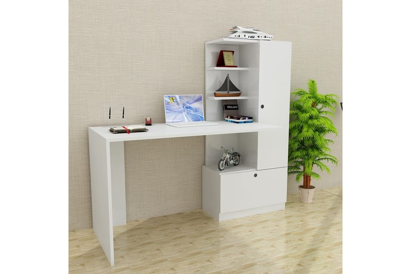 Merinoz Skrivebord 150 cm med Oppbevaring Hyller + Skuff + S - Hvit - Møbler - Bord - Kontorbord - Skrivebord