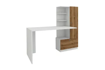 Merinoz Skrivebord 150 cm med Oppbevaring Hyller + Skuff + S - Hvit/Valnøttsbrun - Møbler - Bord - Kontorbord - Skrivebord