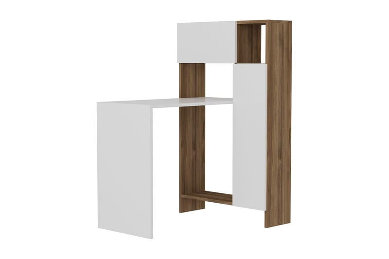 Mijara Skrivebord 90 cm med Oppbevaring Hyller+Skap - Hvit/Valnøttsbrun - Skrivebord