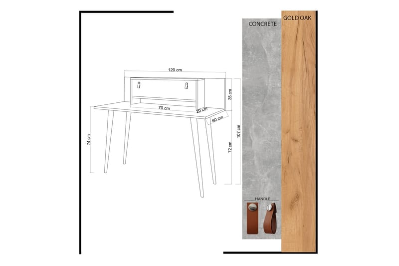 Mod Design Skrivebord 120 cm med Oppbevaring Hylle+Luke Lærb - Tre/Hvit - Skrivebord