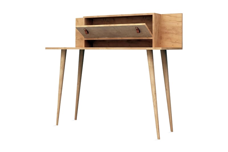 Mod Design Skrivebord 120 cm med Oppbevaring Hylle+Luke Lærb - Tre/Hvit - Møbler - Bord - Kontorbord - Skrivebord
