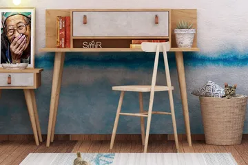Mod Design Skrivebord 120 cm med Oppbevaring Hylle+Luke Lærb - Tre/Hvit - Møbler - Bord - Kontorbord - Skrivebord
